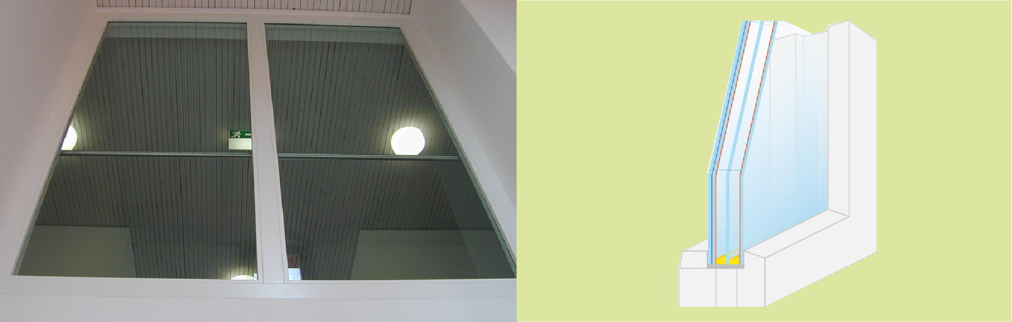 Ugunsdrošo stikla konstrukciju drošība logs šķērsgriezums