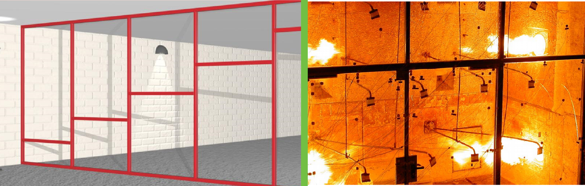 Ugunsdrošo stikla konstrukciju drošība liesmas