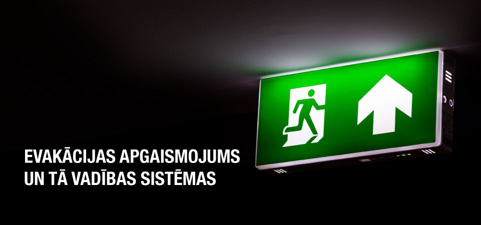 Ieslēgts zaļš evakuācijas apgaismojums
