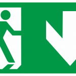 Uzlīme “IZEJA uz leju pa labi”, papildus uzlīme OXIMIA LED evakuācijas un avārijas apgaismojumam (300 x150 mm)