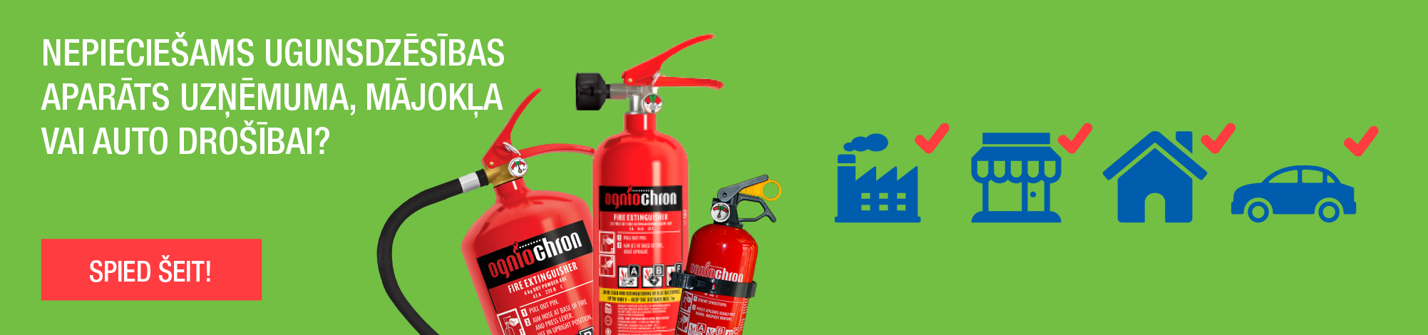 Ugunsdzēsības aparāti un zilas ikonas