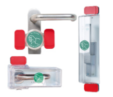 Evakuācijas izejas durvju rokturu un slēdzeņu pārsegi