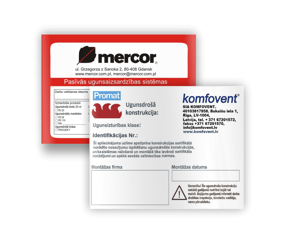 Pasīvās ugunsdrošības sistēmas uzlīmes